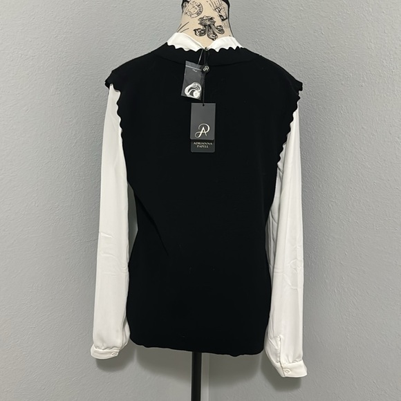 Adrianna Papell Scallop V-Neck Vest with Blouse Sleeves and Tie detail NWOT - Picture 5 of 13
